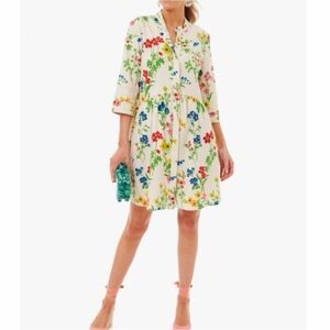 Tuckernuck Cream Floral Mini Dress with Red, Blue, Yellow & Green Blooms